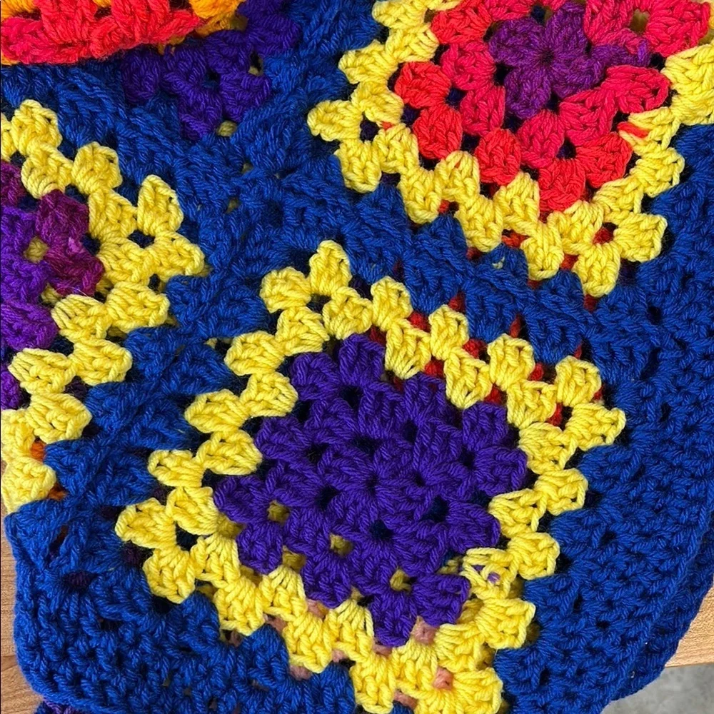 Handmade Granny Square Crochet Blanket Colorful Boho Cottagecore Lap Throw